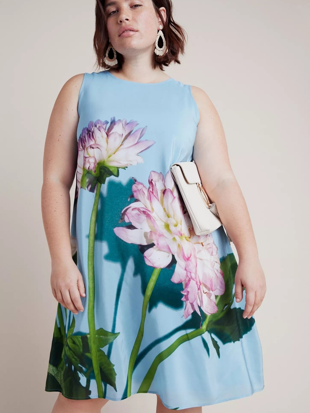 Anthropologie Photorealistic Silk Floral Dress Blue Peony Print Lightweight 12